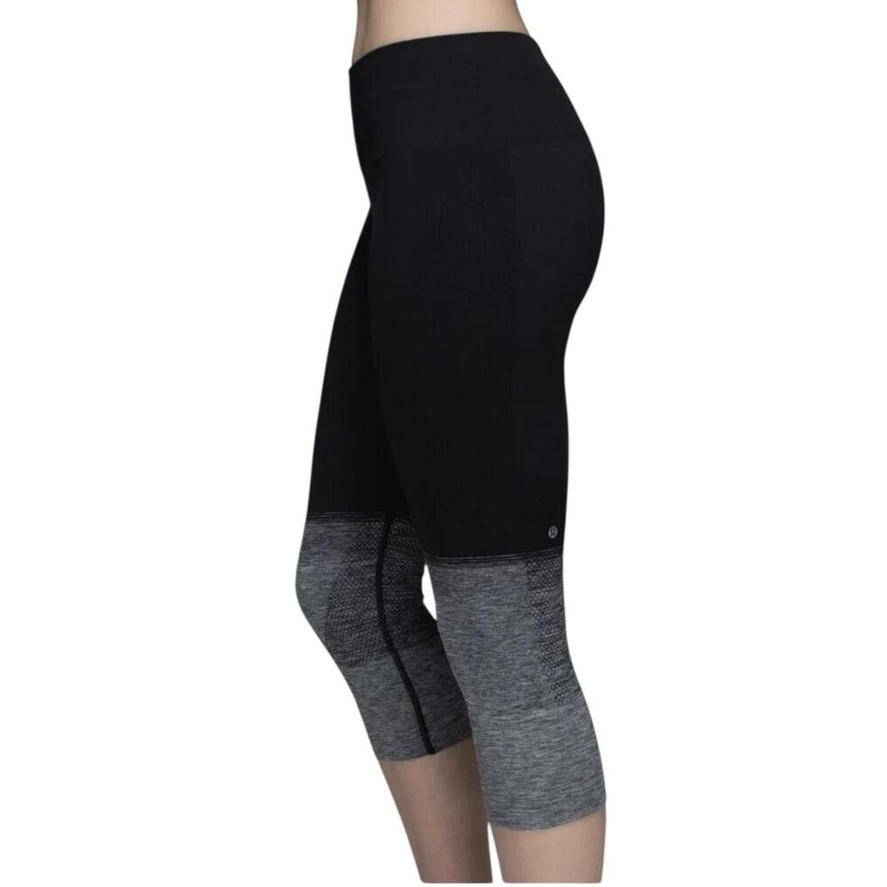 Lululemon Leggings Womens 2 Black Gray Seamless Crop Capri High Rise Ombre Yoga